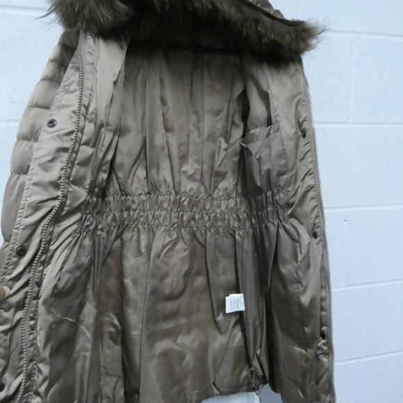 Chiara and Sara women's small tan‎ long puffy jacket removable fur on hood trim - Picture 6 of 11